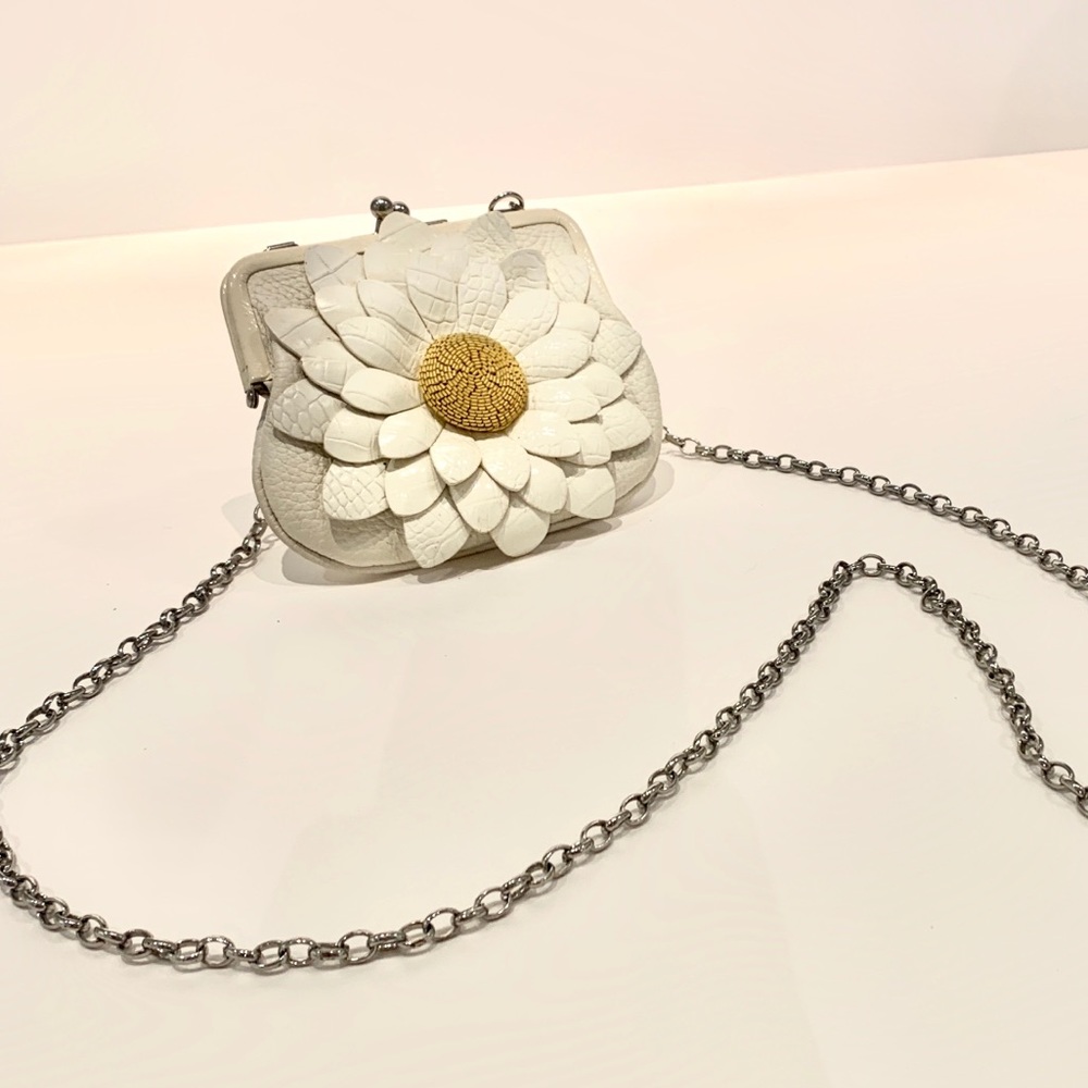 White leather Flower Brighten mini crossbody.